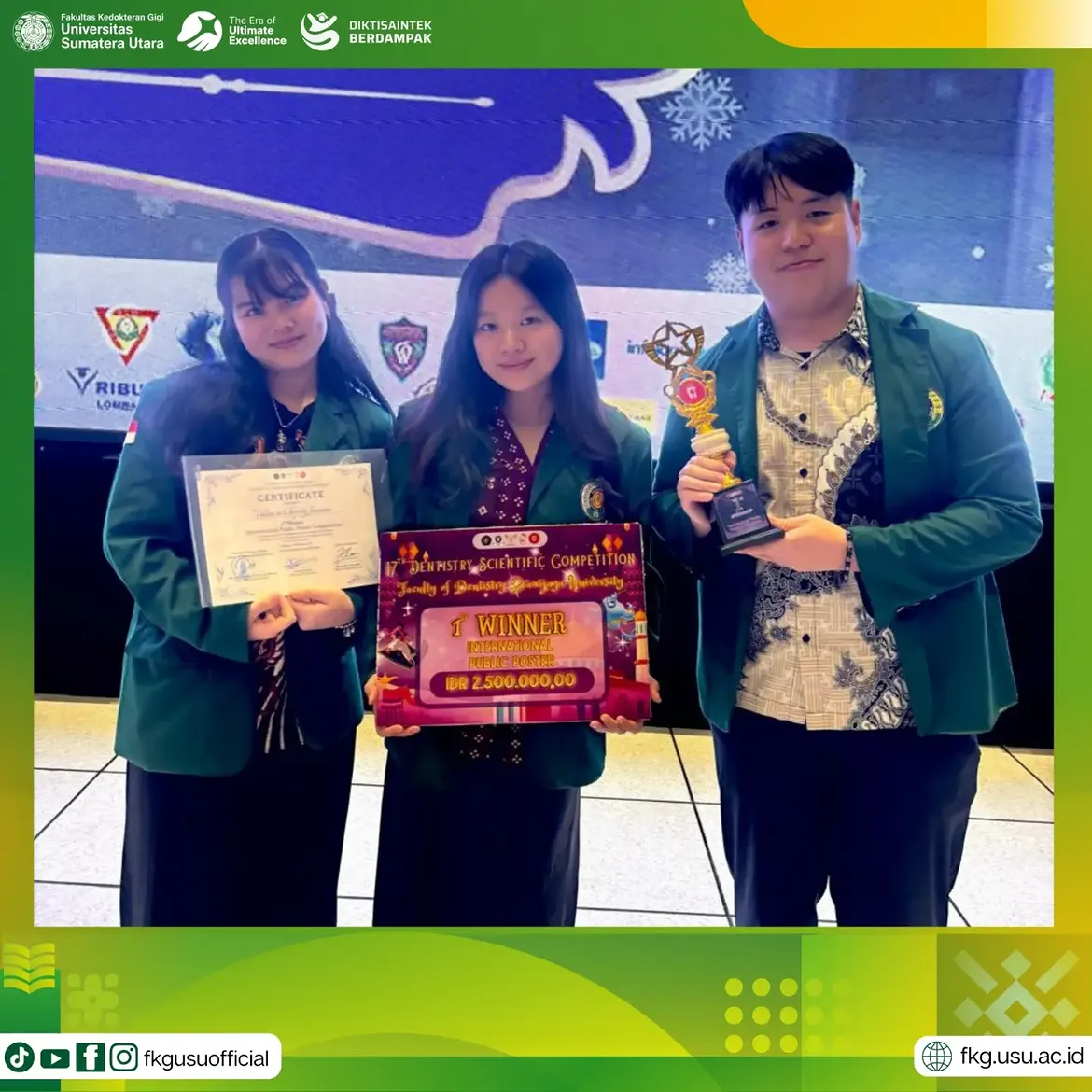 Mahasiswa FKG USU Juara 1 International Public Poster Competition pada 17th International Dentistry Scientific Competition